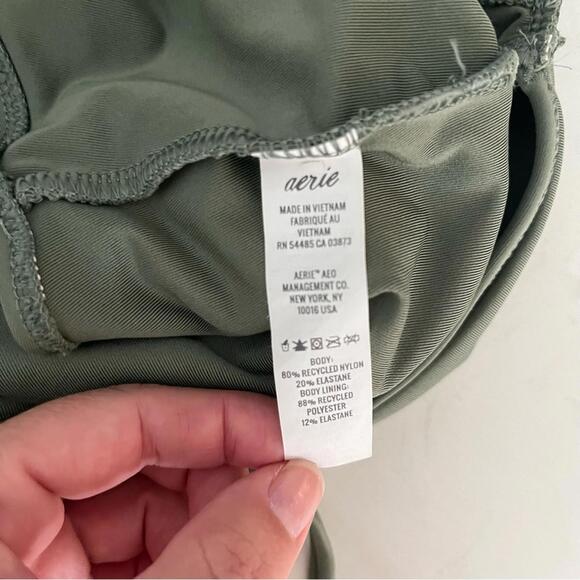 Aerie Ruched Cut Out One Piece Sage/Moss Swimsuit Medium - Picture 7 of 8